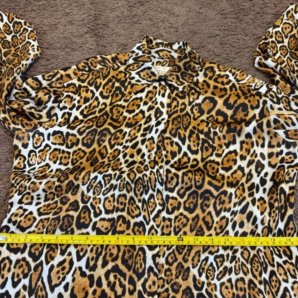 Boston Proper Animal Cheetah Print Satin Shirt Dress Belted Tie Front XS S - Picture 7 of 9
